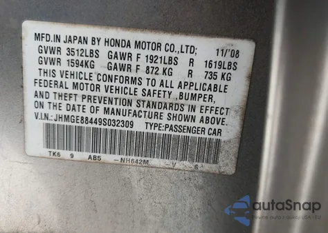 2009 Honda Fit Sport z USA, uszkodzony, nr VIN JHMGE88449S032309